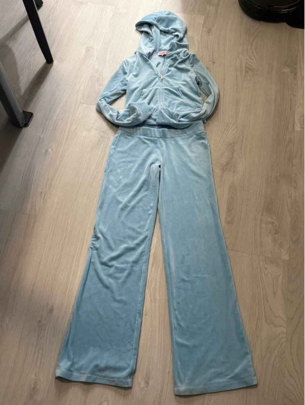 Baby Blue Juicy Couture Rhinestone Logo Velour Tracksuit Set - Size XS
